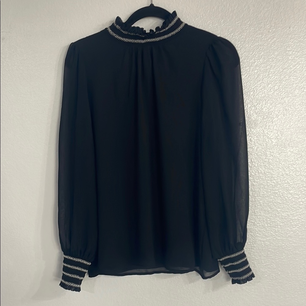 KARL LAGERFELD Black Ruffled Bib Collar Blouse - Picture 6 of 7